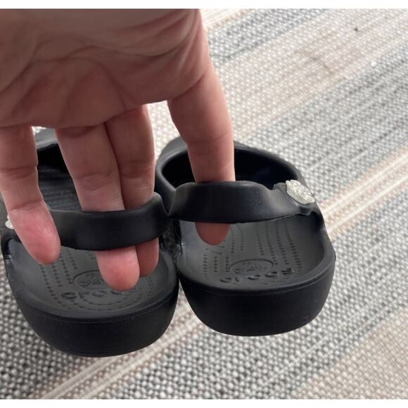 Crocs Jayna Women 10 Black Slingback Ballet Flats Slip On Jewel Flower Mary Jane - Picture 6 of 6